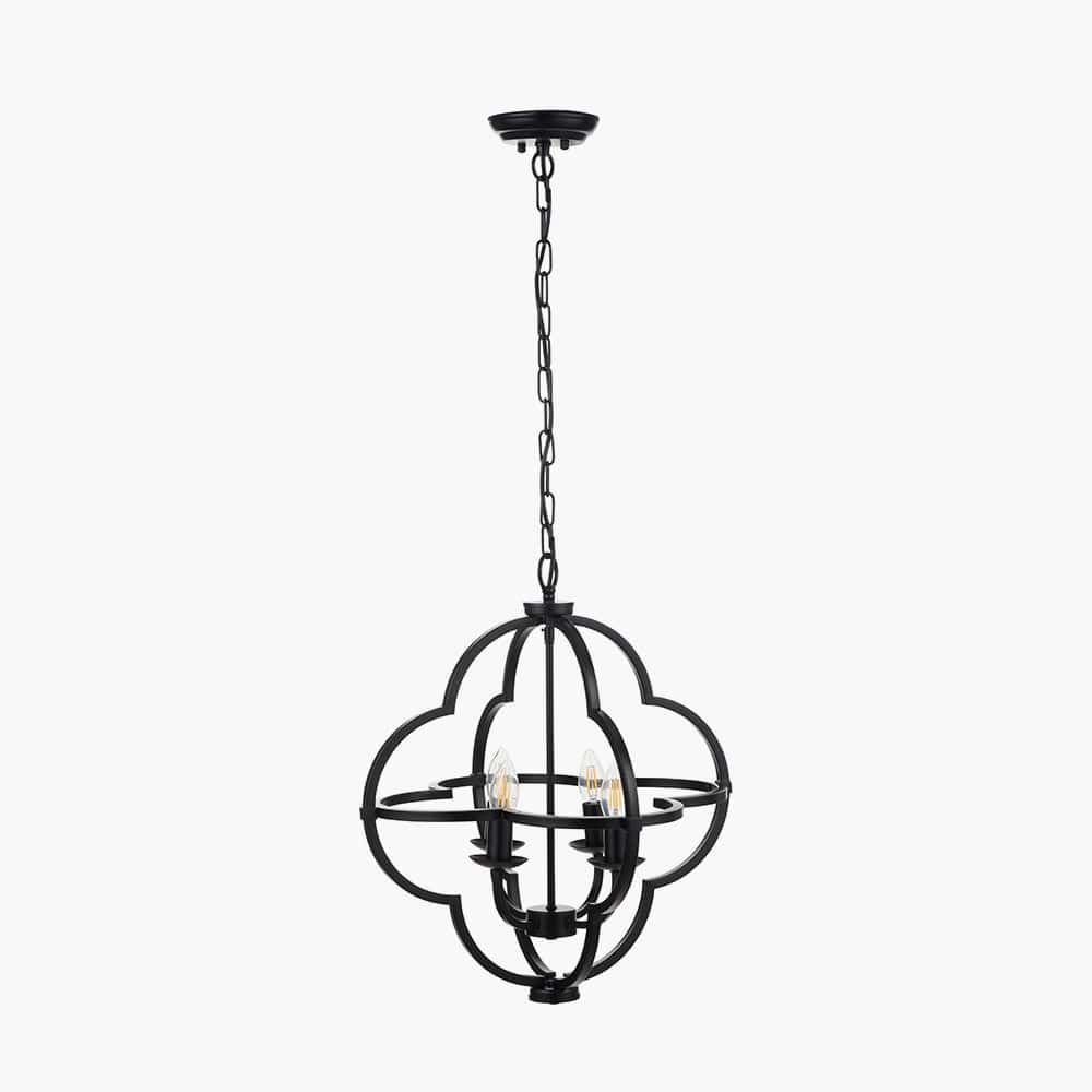 Amine Black Metal 4 Light Fleur De Lys Pendant.