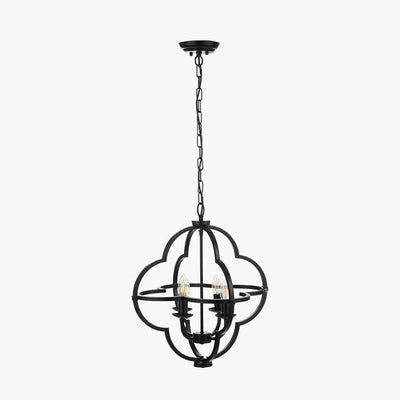 Pacific Lifestyle Lighting Amine Black Metal 4 Light Fleur De Lys Pendant House of Isabella UK