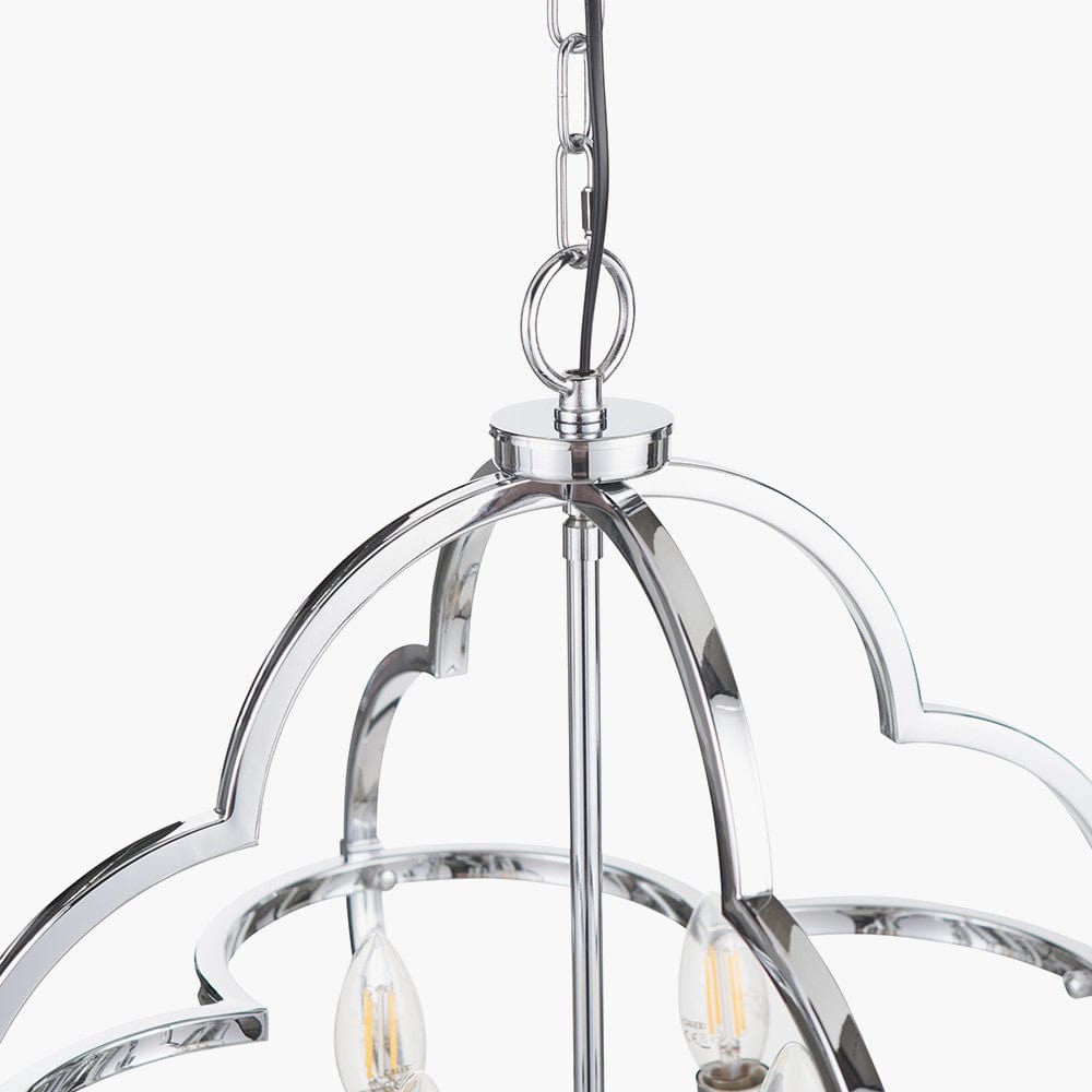 Amine Nickel Metal 4 Light Fleur De Lys Pendant.