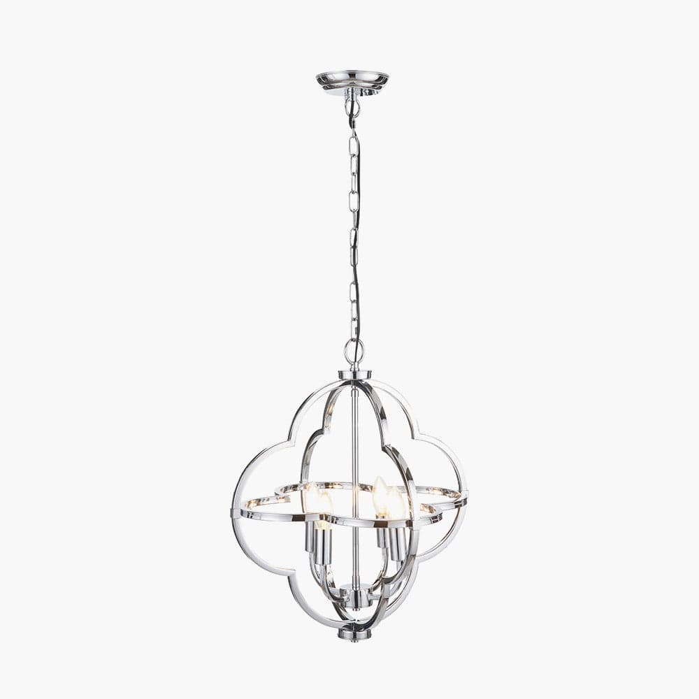 Amine Nickel Metal 4 Light Fleur De Lys Pendant.