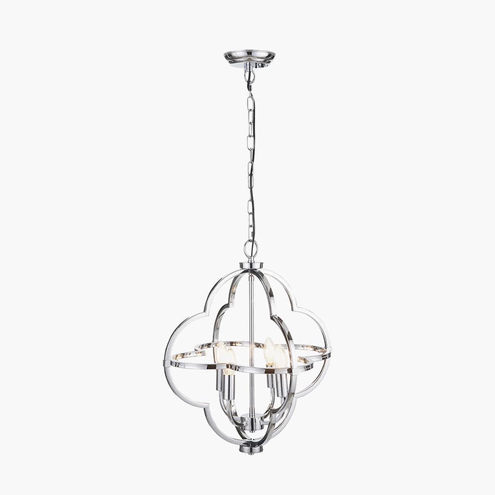 Amine Nickel Metal 4 Light Fleur De Lys Pendant.