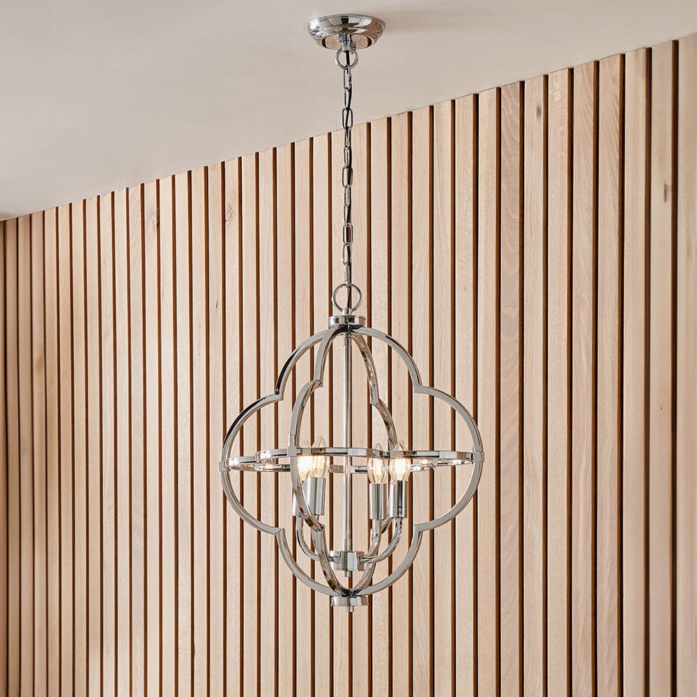 Amine Nickel Metal 4 Light Fleur De Lys Pendant.