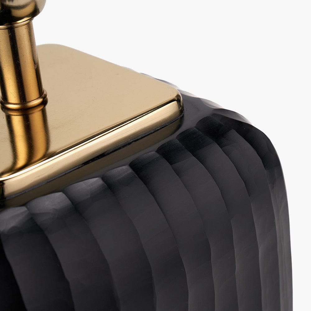 Pacific Lifestyle Lighting Anais Matt Black Cold Cut Glass Square Table Lamp Base with Lino 35cm White Self Lined Linen Cylinder Lampshade House of Isabella UK