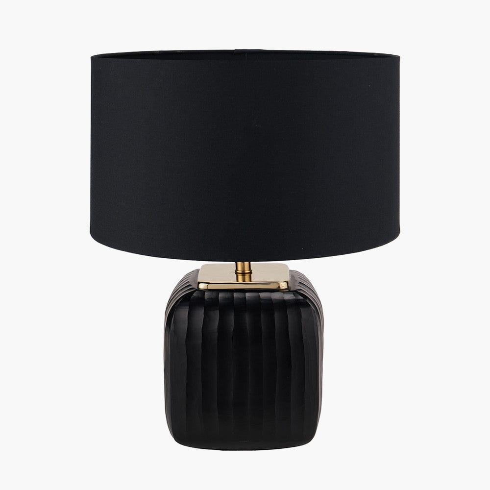 Anais Matt Black Cold Cut Glass Square Table Lamp.