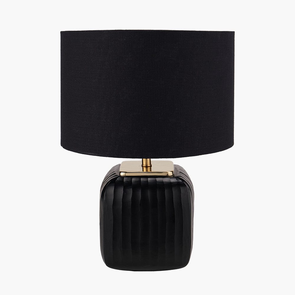 Anais Matt Black Cold Cut Glass Square Table Lamp.