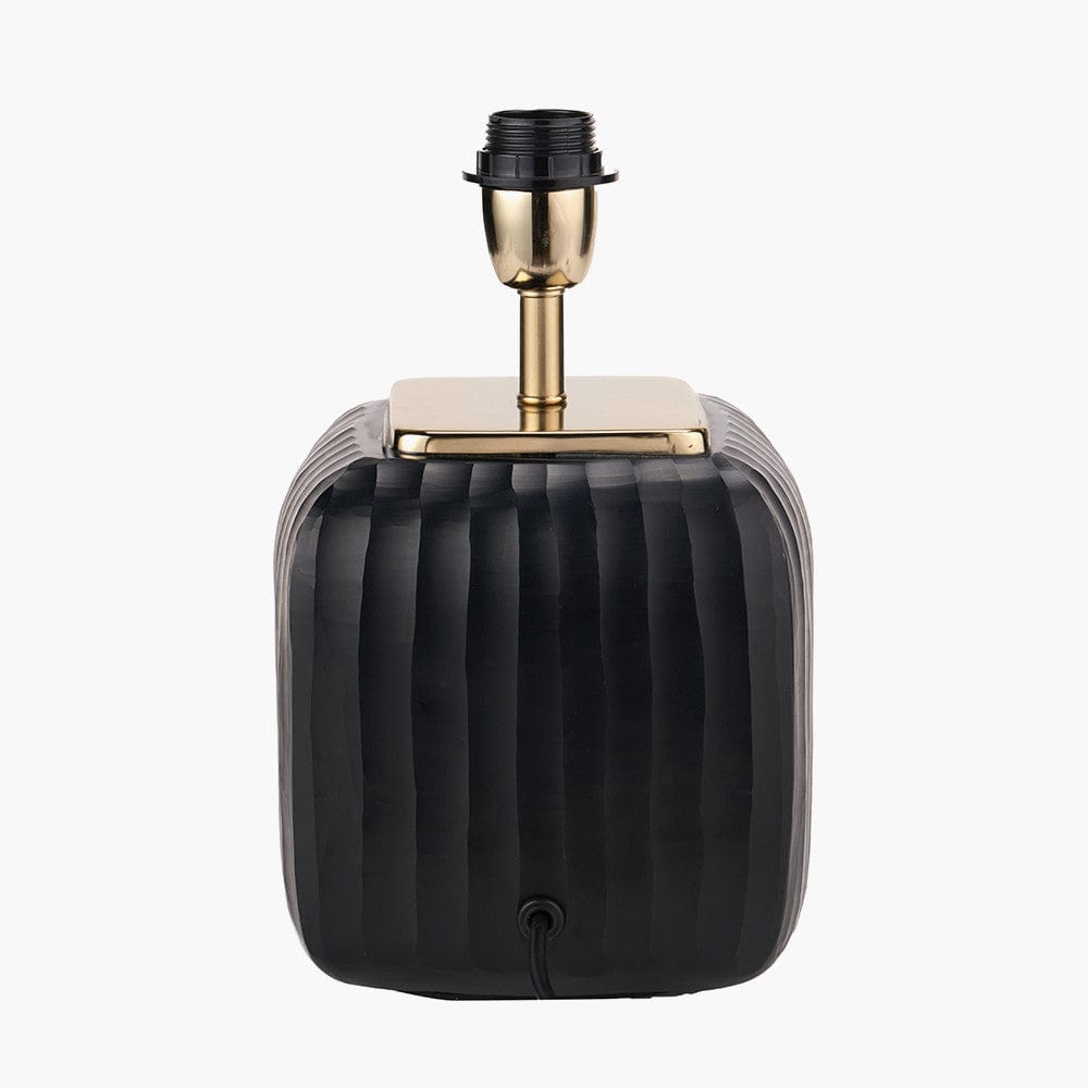 Anais Matt Black Cold Cut Glass Square Table Lamp.