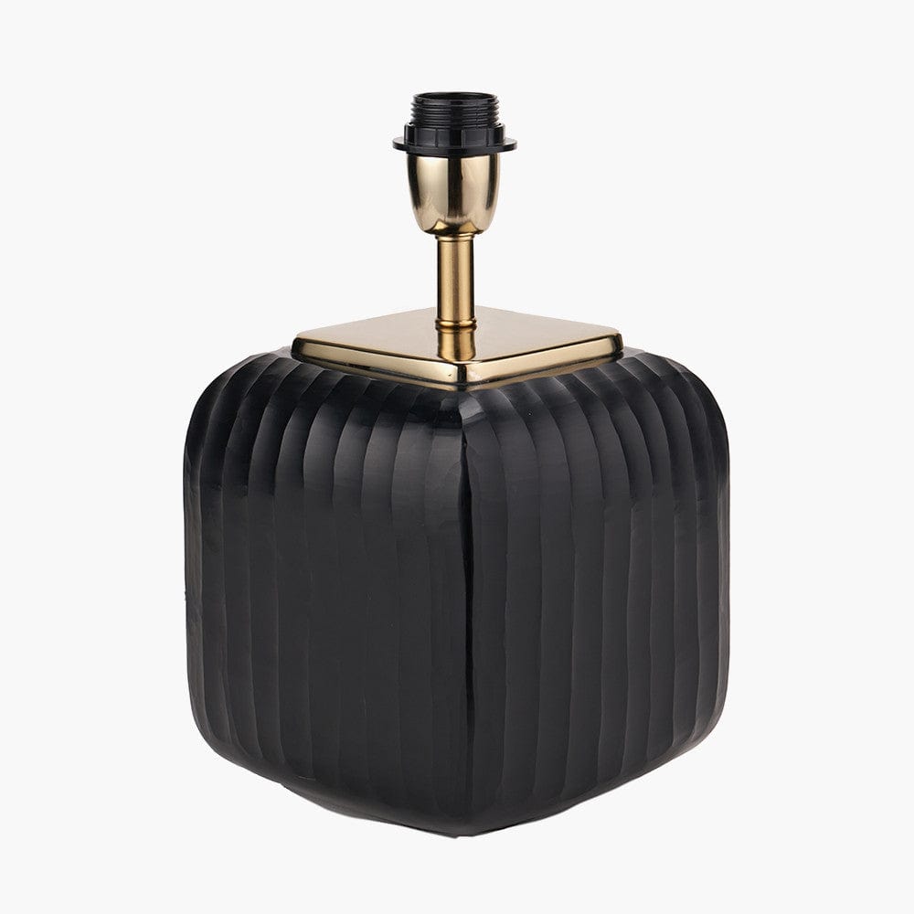 Anais Matt Black Cold Cut Glass Square Table Lamp.