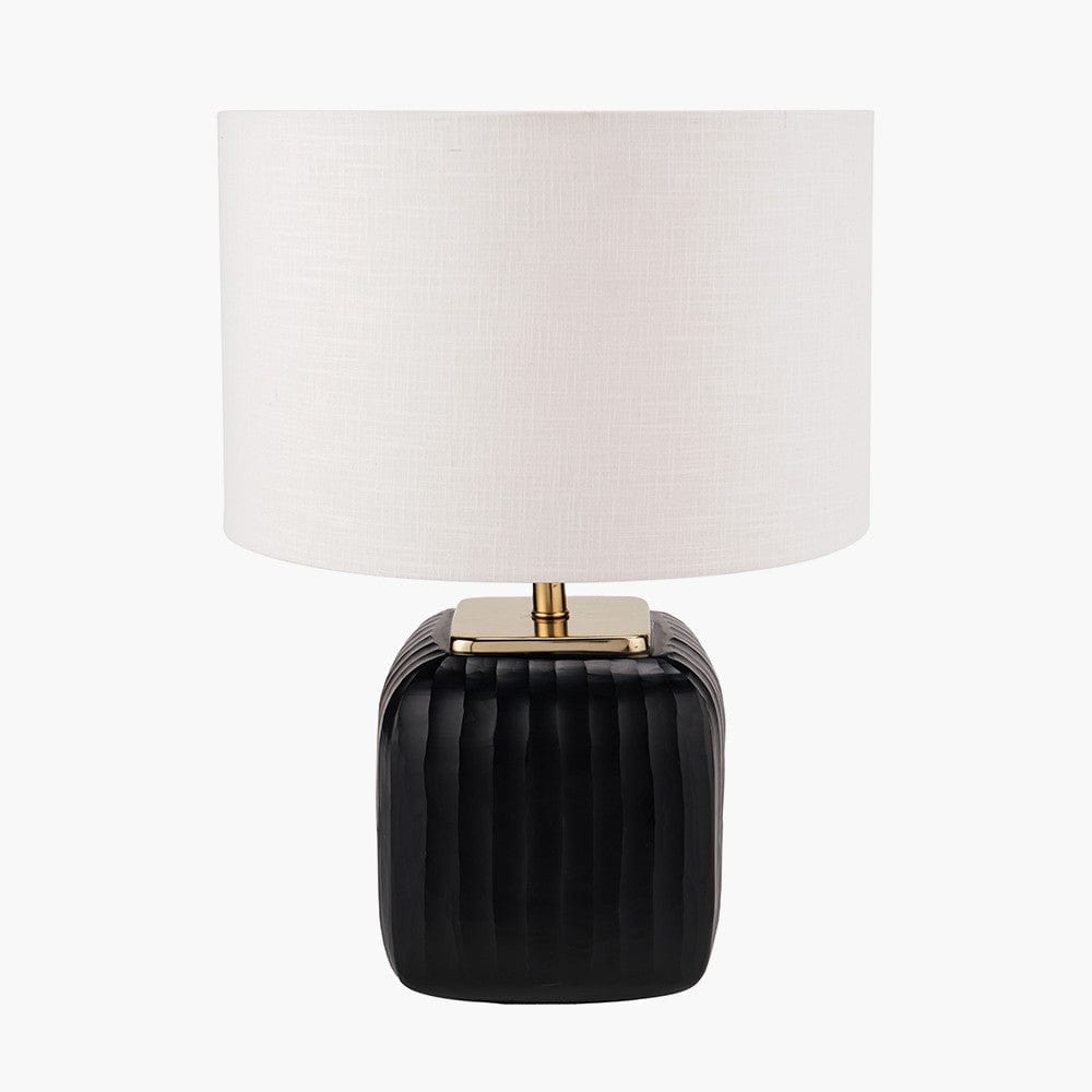 Anais Matt Black Cold Cut Glass Square Table Lamp.