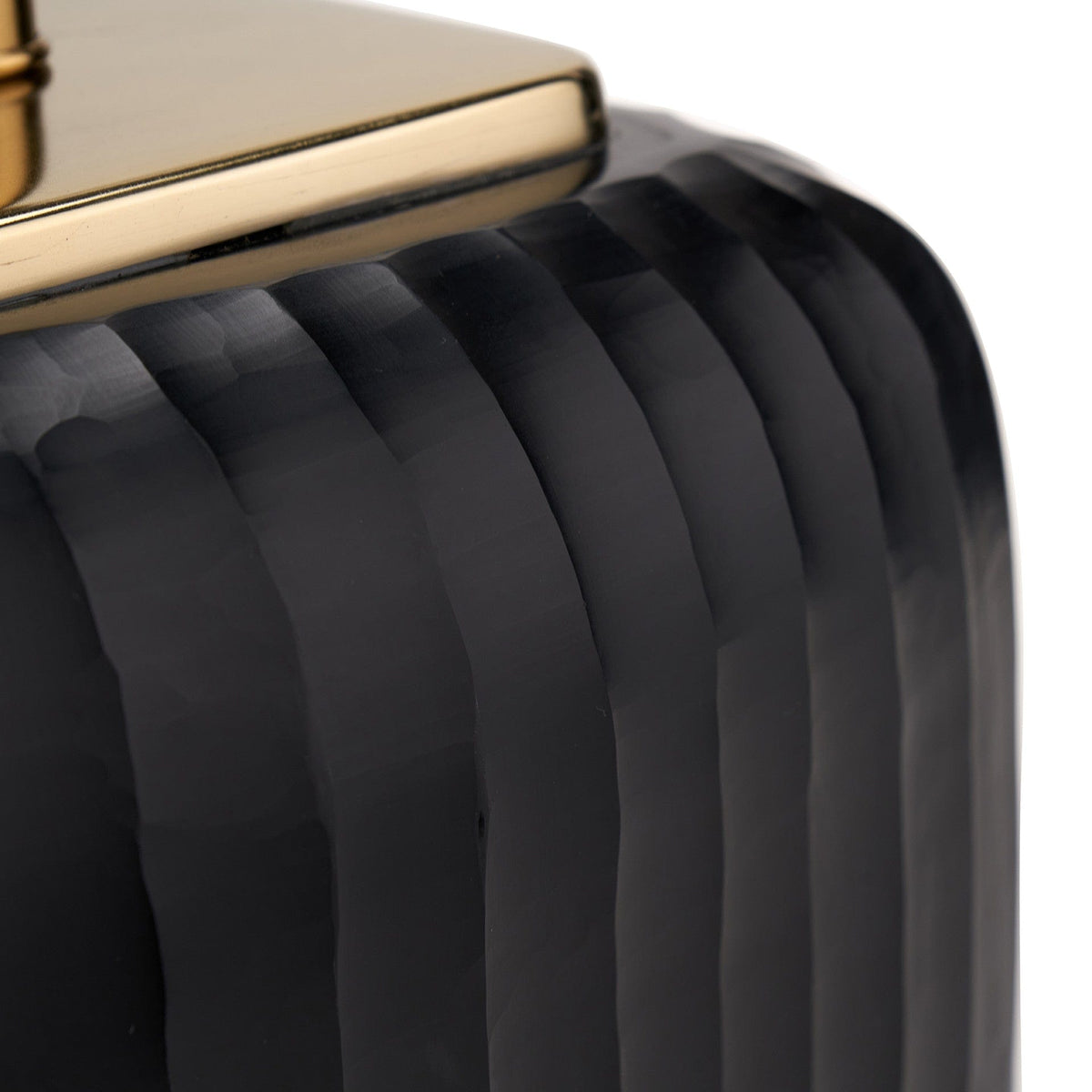 Anais Matt Black Cold Cut Glass Square Table Lamp.