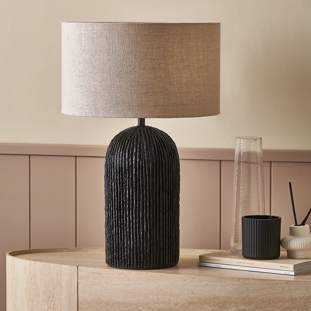 Pacific Lifestyle Lighting Ananya Black Paper Mache and Metal Textured Dome Table Lamp House of Isabella UK