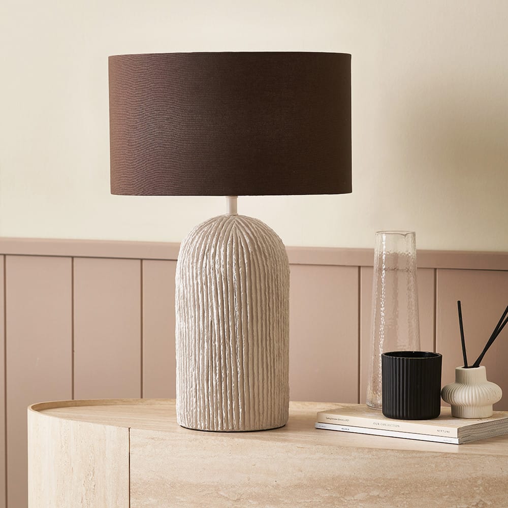 Pacific Lifestyle Lighting Ananya White Paper Mache and metal Textured Dome Table Lamp House of Isabella UK