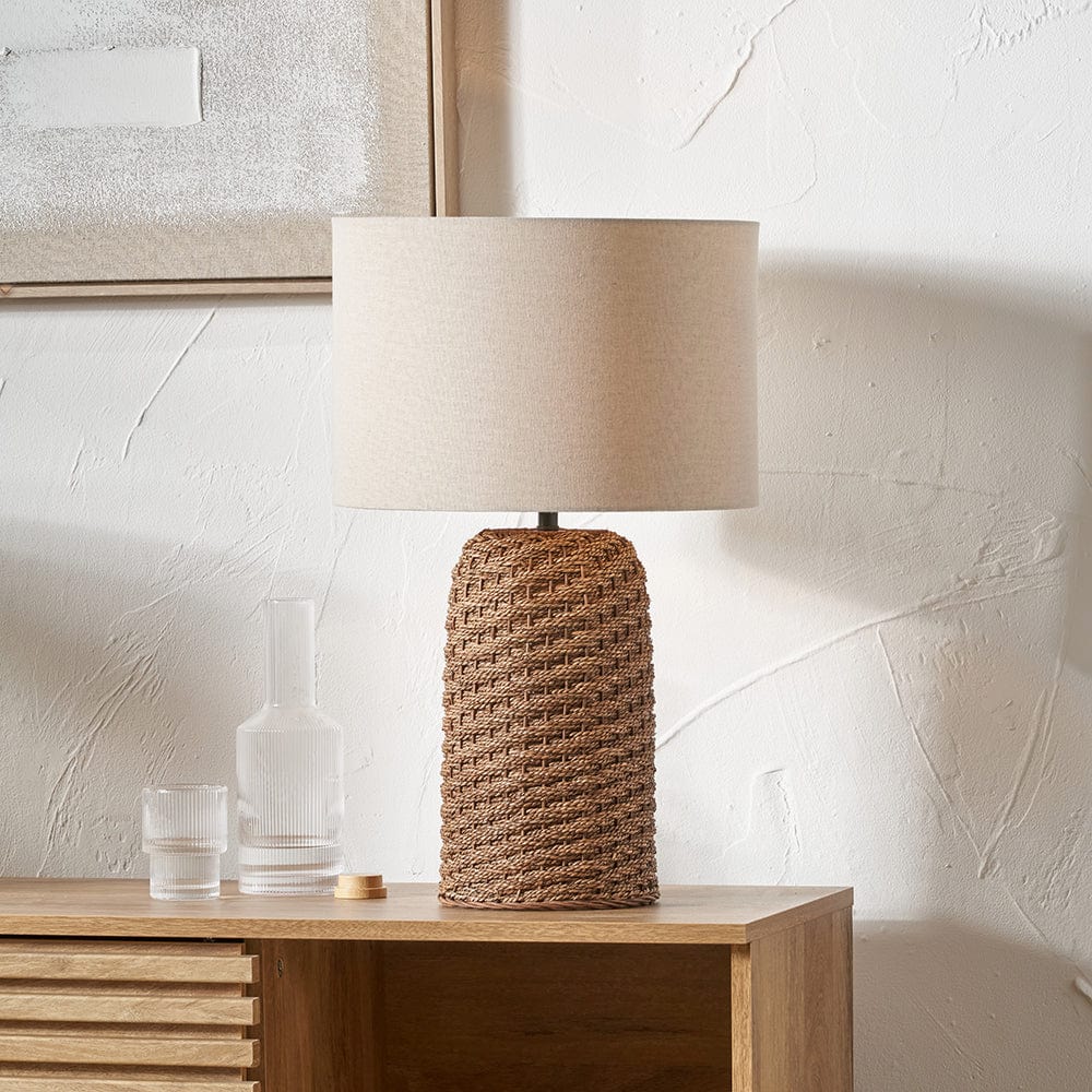 Pacific Lifestyle Lighting Andros Brown Woven Seagrass Table Lamp House of Isabella UK