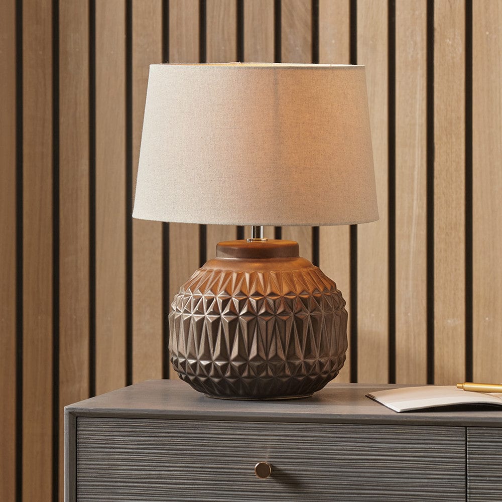 Anneli Bronze Aztec Texture Ceramic Table Lamp.