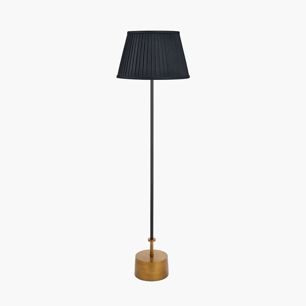 Pacific Lifestyle Lighting Antoine Black Croc and Antique Brass Metal Floor Lamp Base with Lyndon 40cm Black Silk Mix Knife Pleat Tapered Lampshade House of Isabella UK
