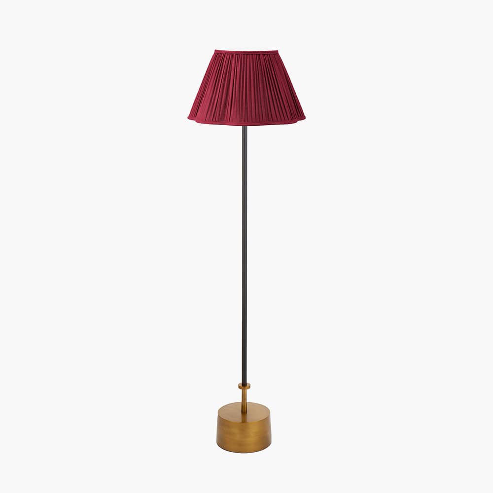 Pacific Lifestyle Lighting Antoine Black Croc and Antique Brass Metal Floor Lamp Base with Malia 40cm Mulberry Red Mushroom Pleat Scalloped Tapered Lamp Shade House of Isabella UK