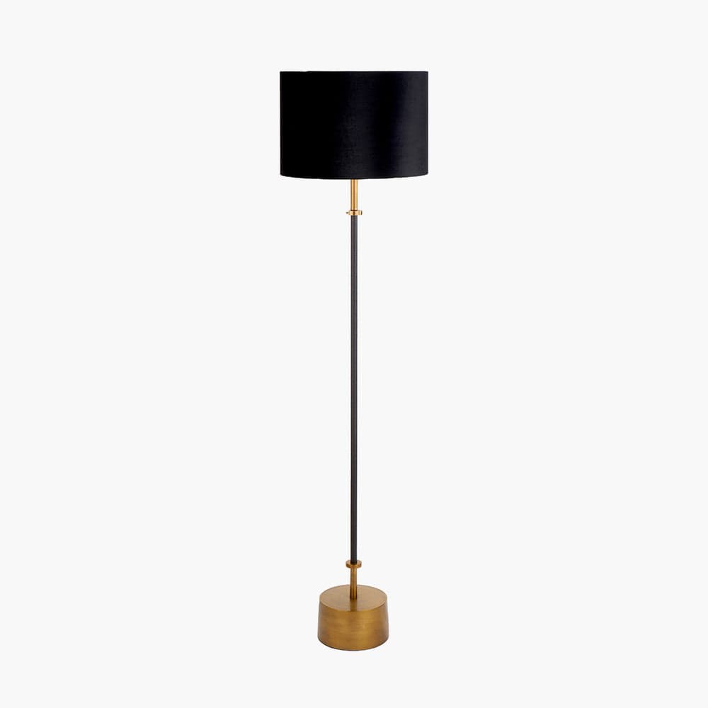 Antoine Black Croc and Antique Brass Metal Floor Lamp.