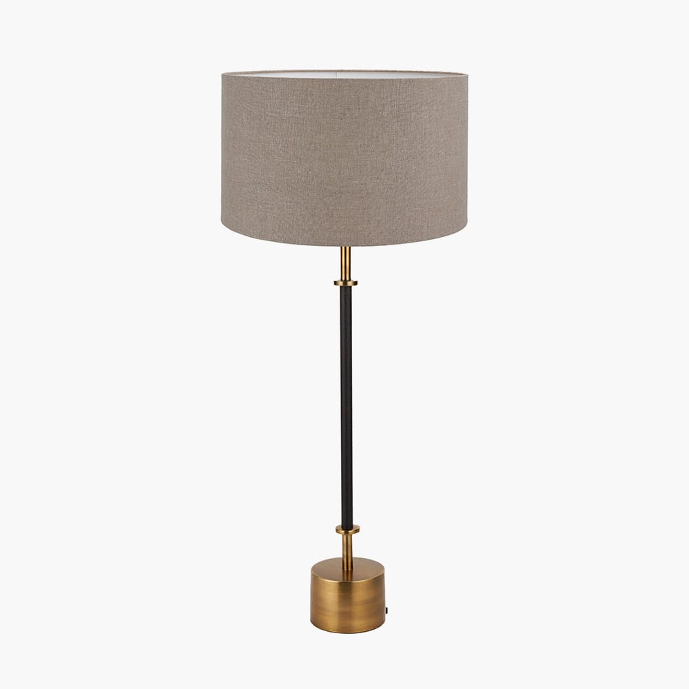 Pacific Lifestyle Lighting Antoine Black Croc and Antique Brass Metal Table Lamp Base with Edward 35cm Natural Linen Cylinder Lampshade House of Isabella UK