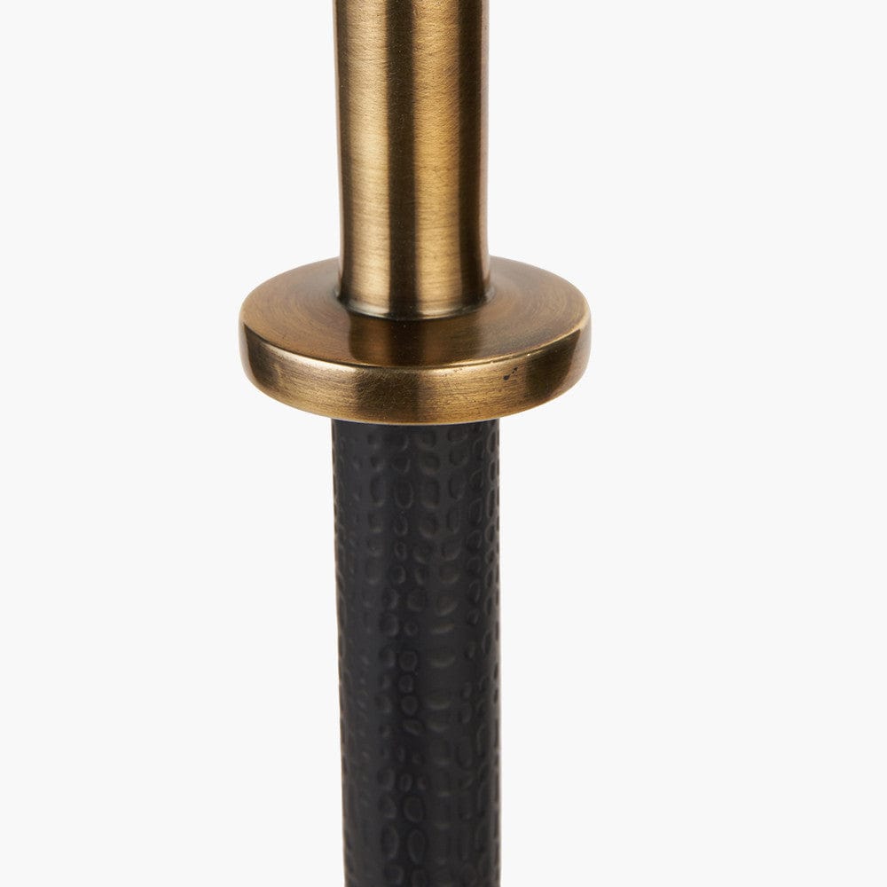 Pacific Lifestyle Lighting Antoine Black Croc and Antique Brass Tall Metal Table Lamp Base with Henry 35cm White Handloom Cylinder Lampshade House of Isabella UK