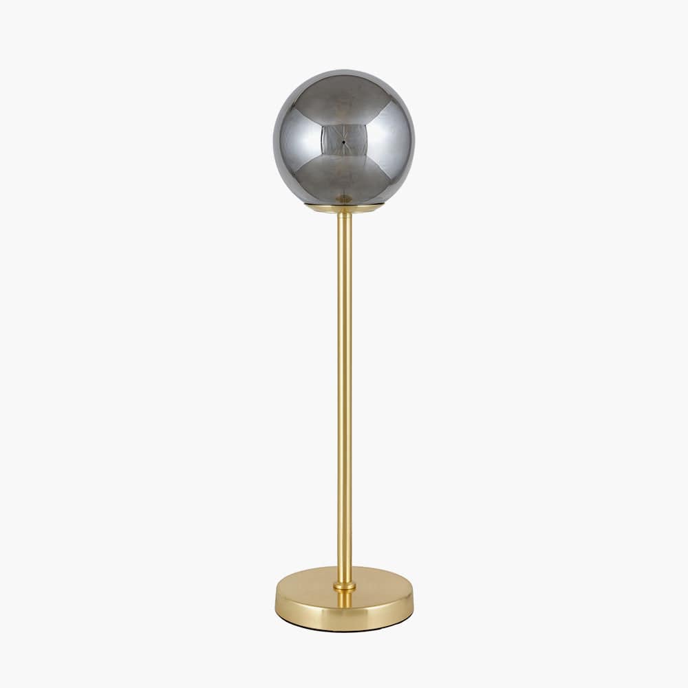 Arabella Smoked Glass Orb and Gold Metal Table Lamp.