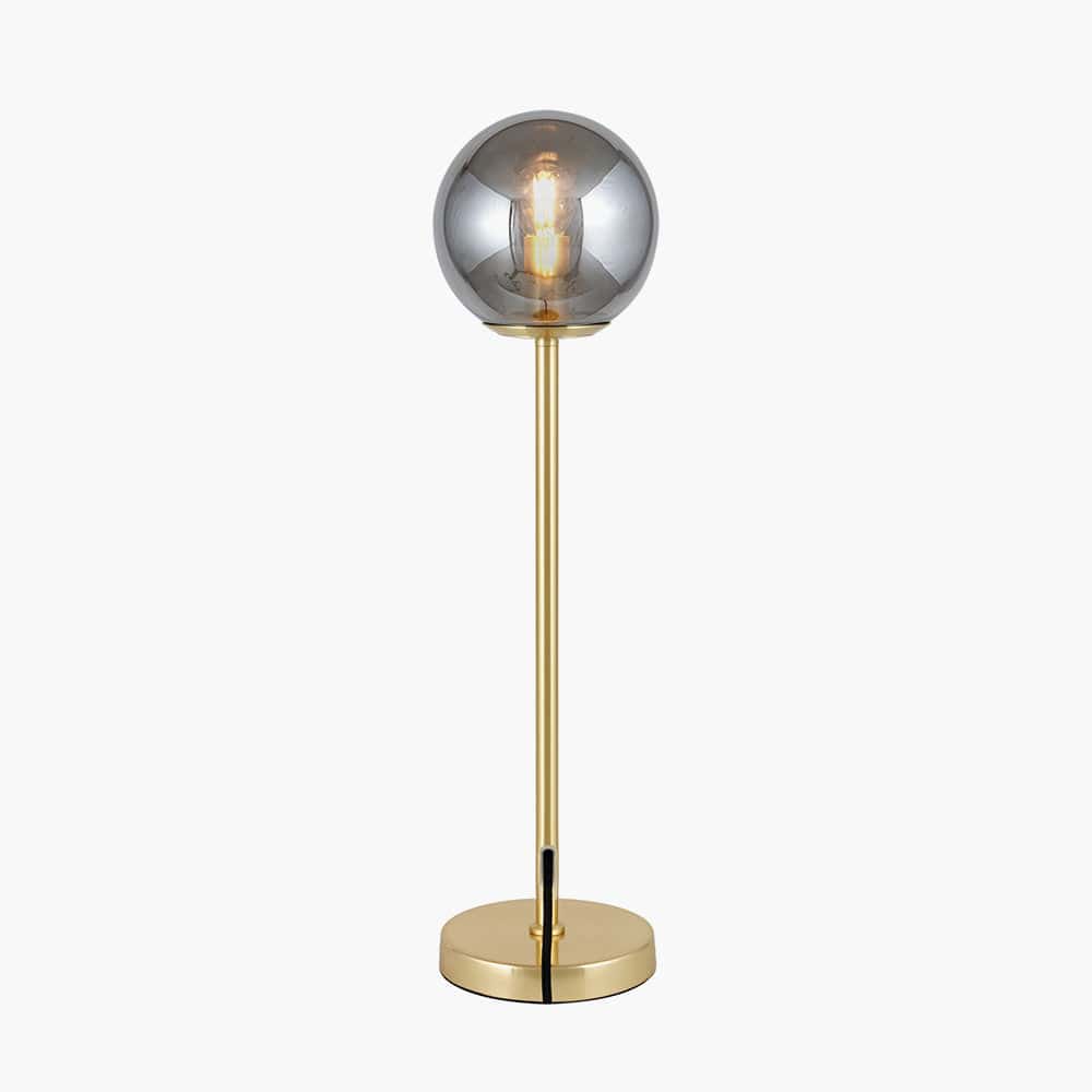 Arabella Smoked Glass Orb and Gold Metal Table Lamp.