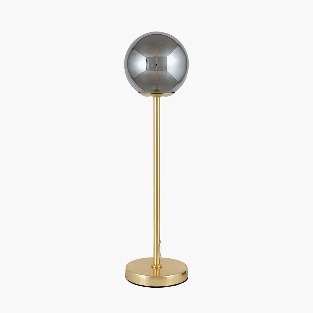 Arabella Smoked Glass Orb and Gold Metal Table Lamp.