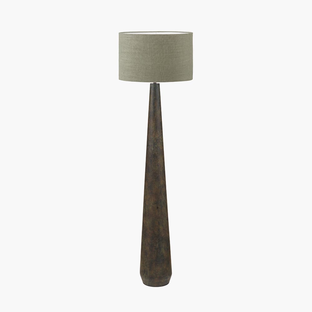 Pacific Lifestyle Lighting Arbor Verdi Gris Metal Conical Floor Lamp Base with Edward 45cm Pistachio Green Linen Cylinder Lampshade House of Isabella UK