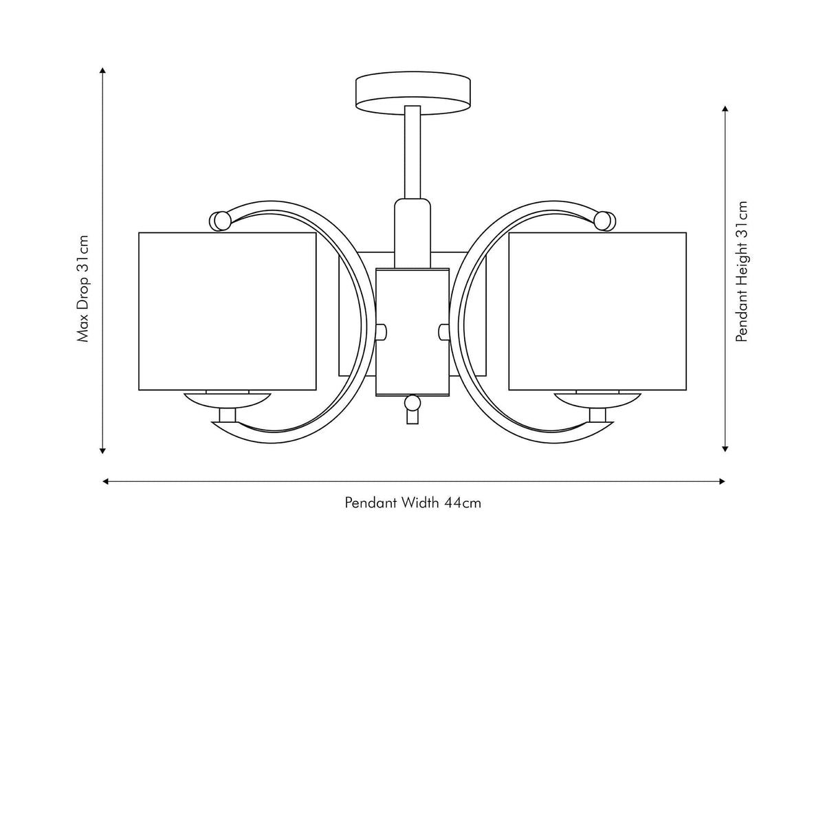 Arcadia Satin Brass Metal Curved 3 Arm Semi Flush Pendant.