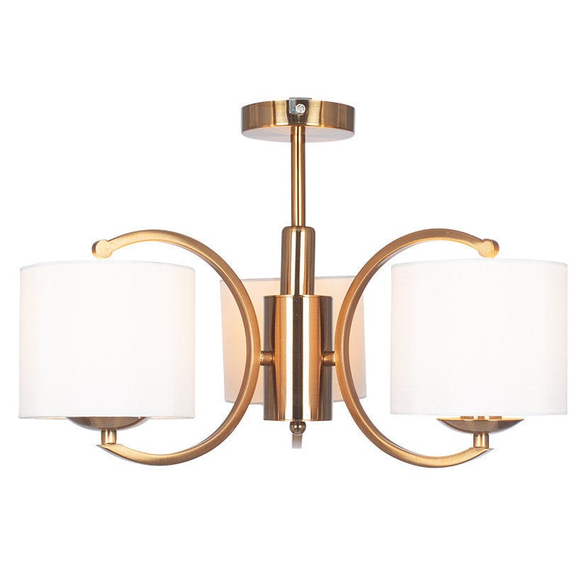 Arcadia Satin Brass Metal Curved 3 Arm Semi Flush Pendant.