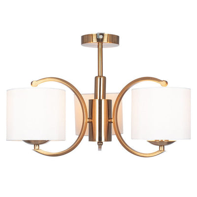 Pacific Lifestyle Lighting Arcadia Satin Brass Metal Curved 3 Arm Semi Flush Pendant House of Isabella UK