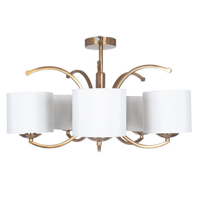 Pacific Lifestyle Lighting Arcadia Satin Brass Metal Curved 5 Arm Semi Flush Pendant House of Isabella UK