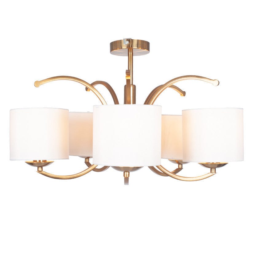 Pacific Lifestyle Lighting Arcadia Satin Brass Metal Curved 5 Arm Semi Flush Pendant House of Isabella UK