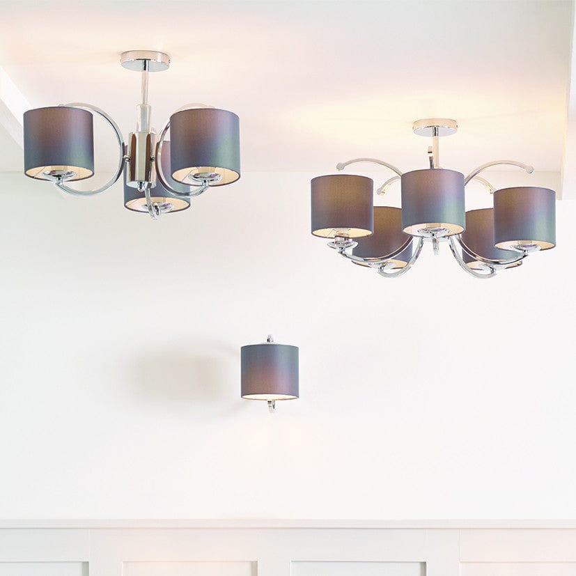 Arcadia Silver Metal Five Curved Arm Semi Flush Pendant.