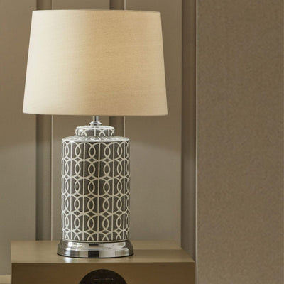 Pacific Lifestyle Lighting Aris Tall Grey and White Geo Pattern Table Lamp House of Isabella UK