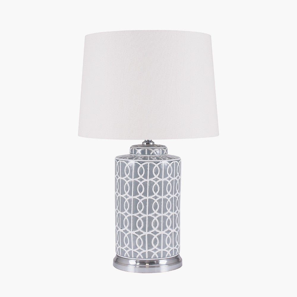 Aris Tall Grey and White Geo Pattern Table Lamp.