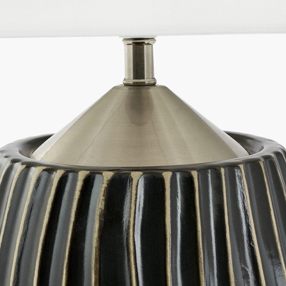 Artemis Grey Textured Ceramic & Brushed Silver Table Lamp.