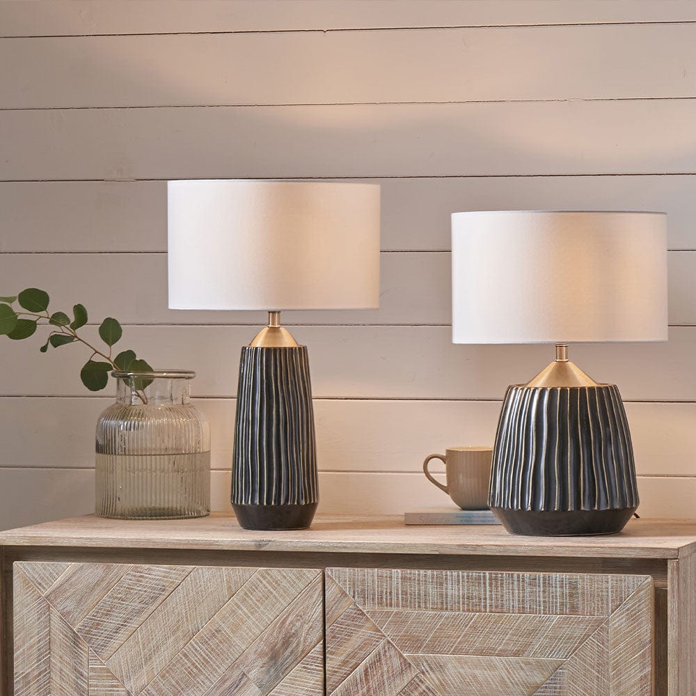 Artemis Grey Textured Ceramic & Brushed Silver Table Lamp.