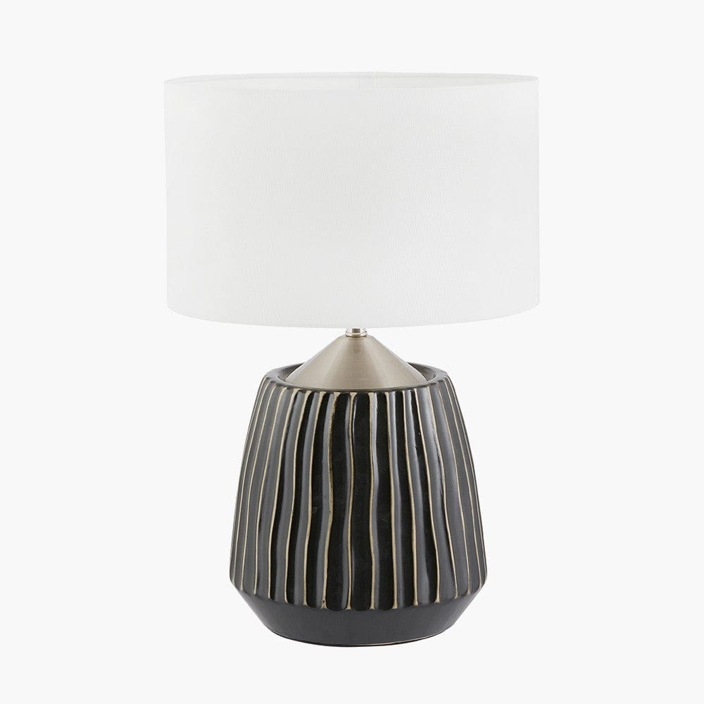 Artemis Grey Textured Ceramic & Brushed Silver Table Lamp.