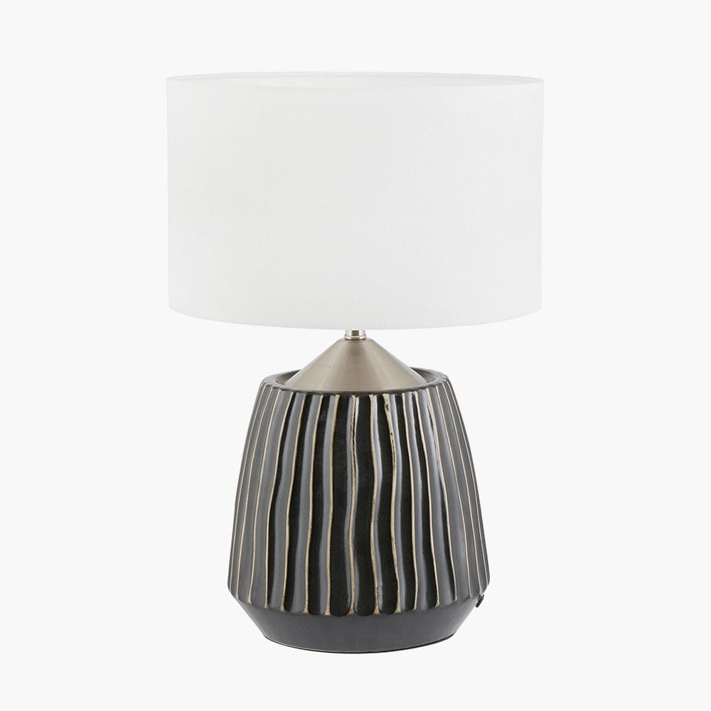 Artemis Grey Textured Ceramic & Brushed Silver Table Lamp.