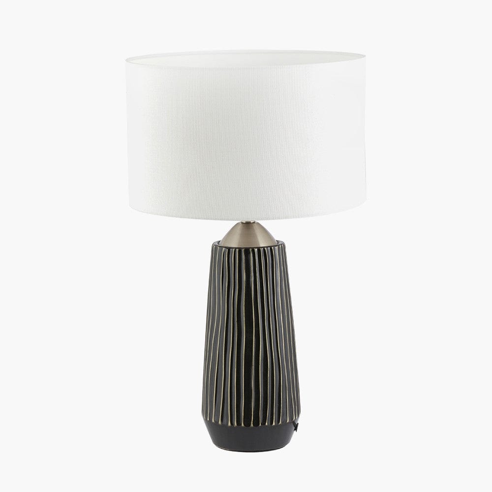 Artemis Grey Textured Ceramic & Brushed Silver Tall Table Lamp.
