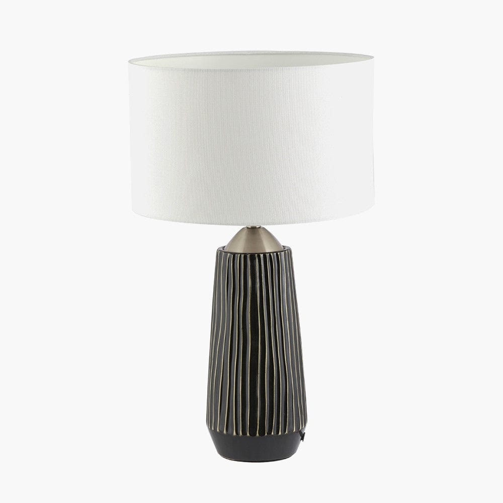 Artemis Grey Textured Ceramic & Brushed Silver Tall Table Lamp.