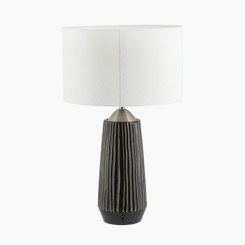 Artemis Grey Textured Ceramic & Brushed Silver Tall Table Lamp.