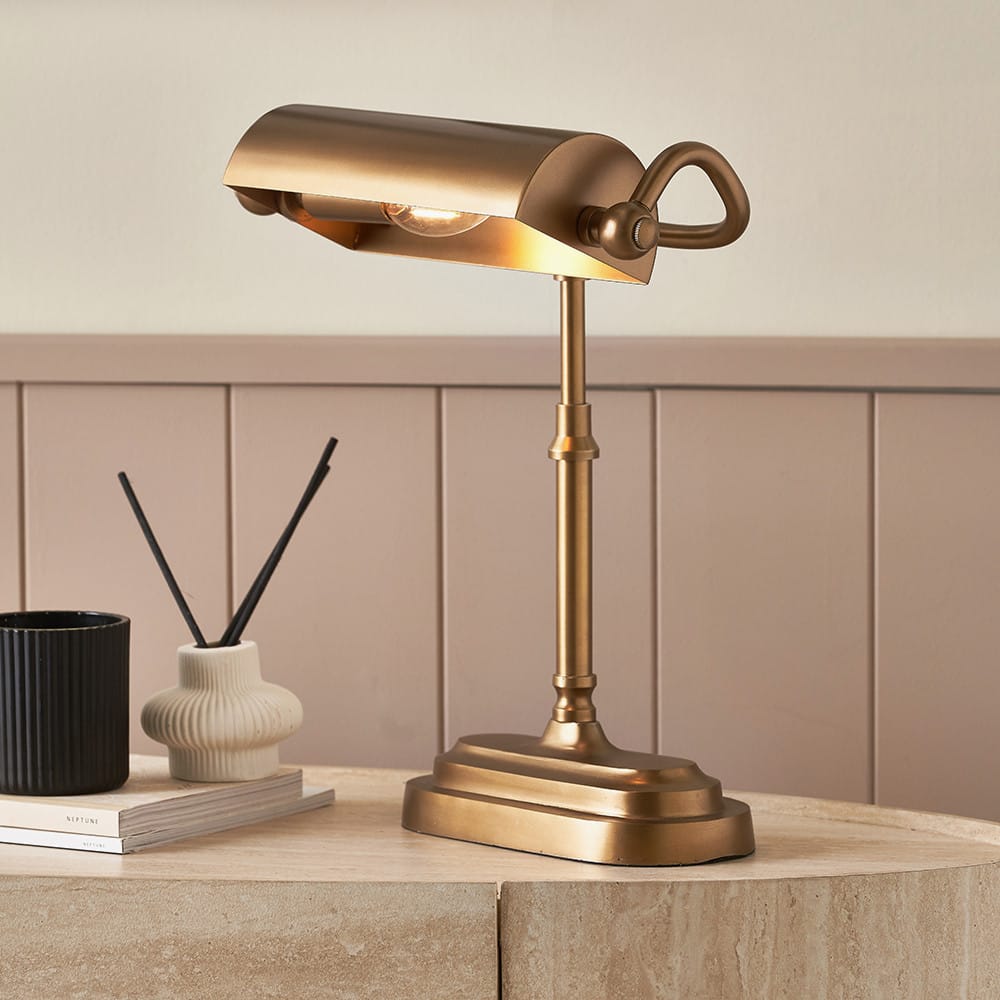 Pacific Lifestyle Lighting Ashford Antique Brass Metal Bankers Table Lamp House of Isabella UK