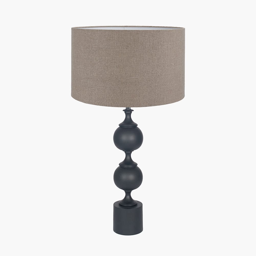 Pacific Lifestyle Lighting Asilah Matt Black Aluminium Tall Footed Table Lamp Base with Edward 40cm Natural Linen Cylinder Lampshade House of Isabella UK
