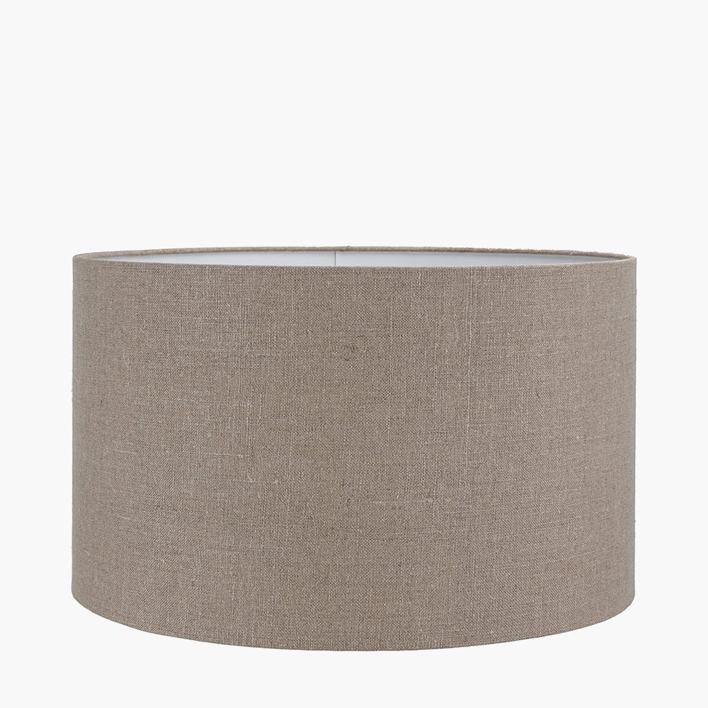 Pacific Lifestyle Lighting Asilah Matt Black Aluminium Tall Footed Table Lamp Base with Edward 40cm Natural Linen Cylinder Lampshade House of Isabella UK