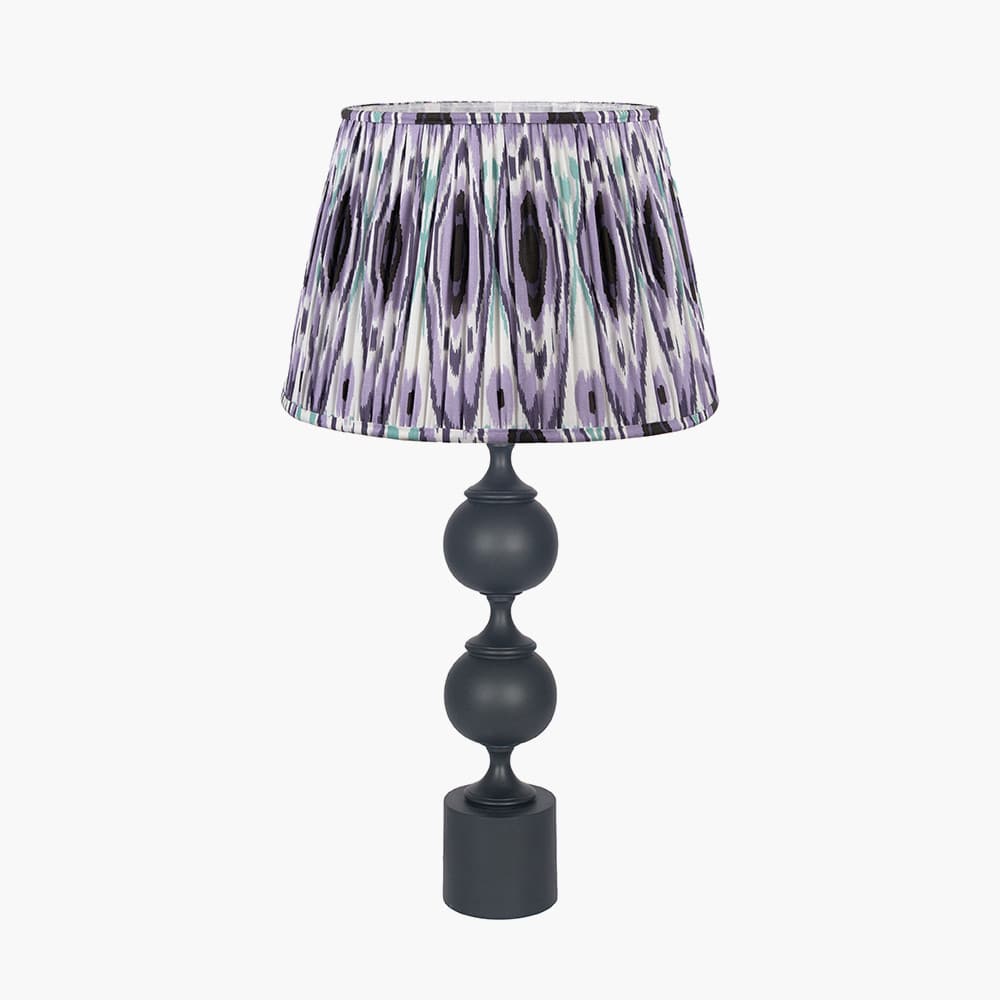 Pacific Lifestyle Lighting Asilah Matt Black Aluminium Tall Footed Table Lamp Base with Izara 40cm Lilac Ikat Patterned Mushroom Pleat Tapered Lampshade House of Isabella UK
