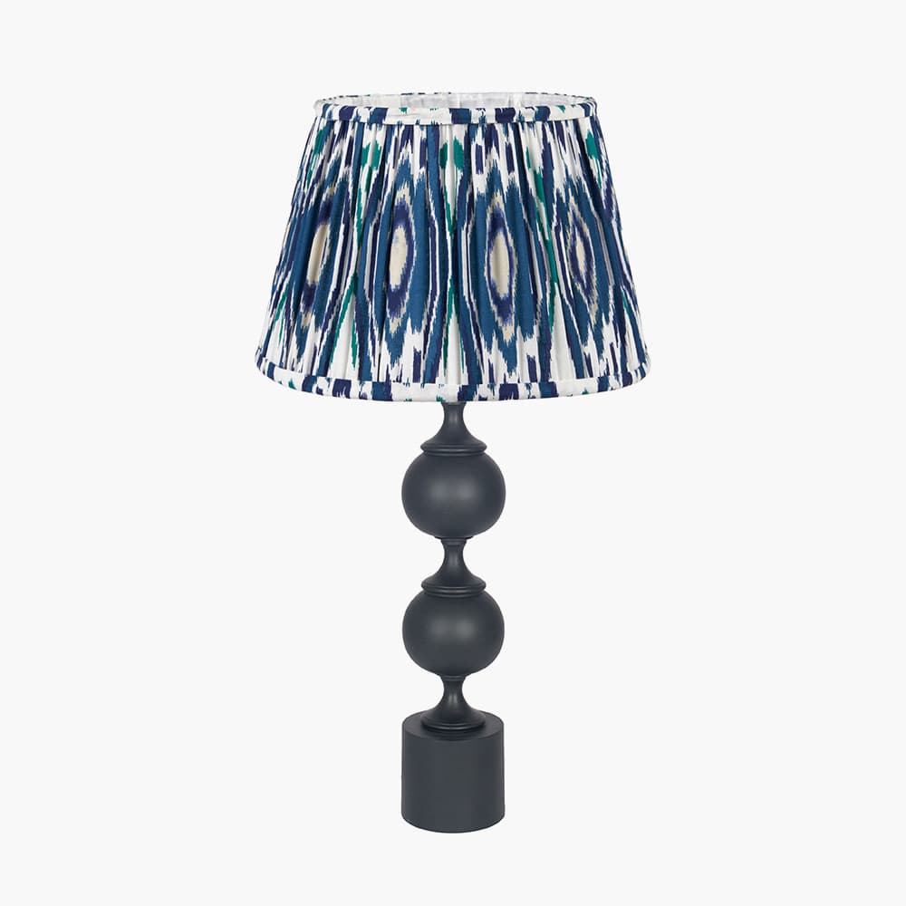 Pacific Lifestyle Lighting Asilah Matt Black Aluminium Tall Footed Table Lamp Base with Izara 40cm Ocean Blue Ikat Patterned Mushroom Pleat Tapered Lampshade House of Isabella UK