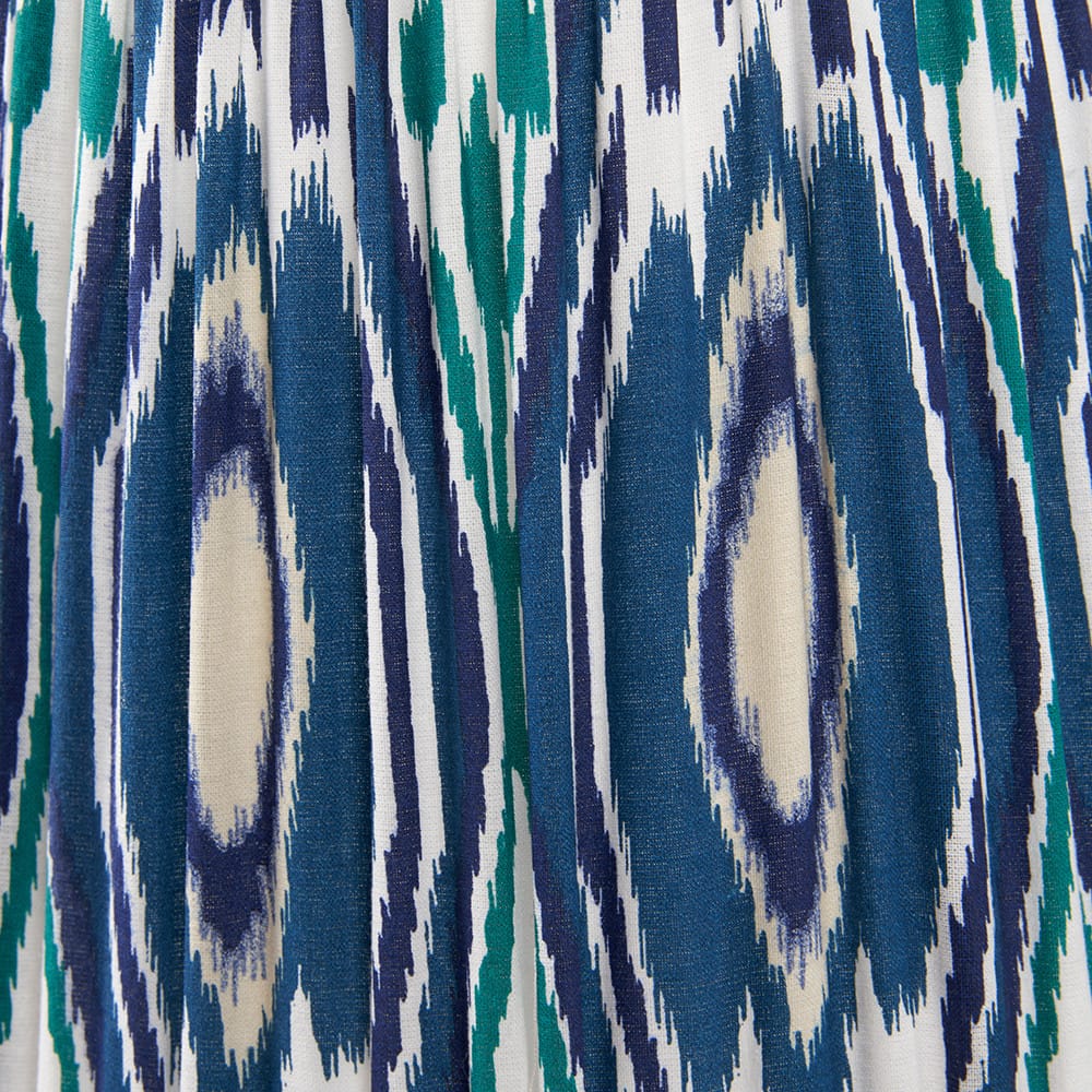 Pacific Lifestyle Lighting Asilah Matt Black Aluminium Tall Footed Table Lamp Base with Izara 40cm Ocean Blue Ikat Patterned Mushroom Pleat Tapered Lampshade House of Isabella UK