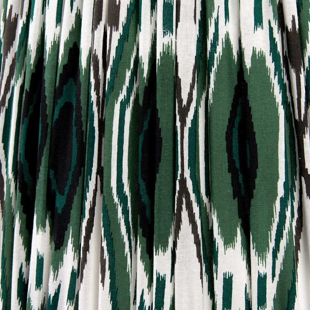 Pacific Lifestyle Lighting Asilah Matt Black Aluminium Tall Footed Table Lamp Base with Izara 40cm Racing Green Ikat Patterned Mushroom Pleat Tapered Lampshade House of Isabella UK