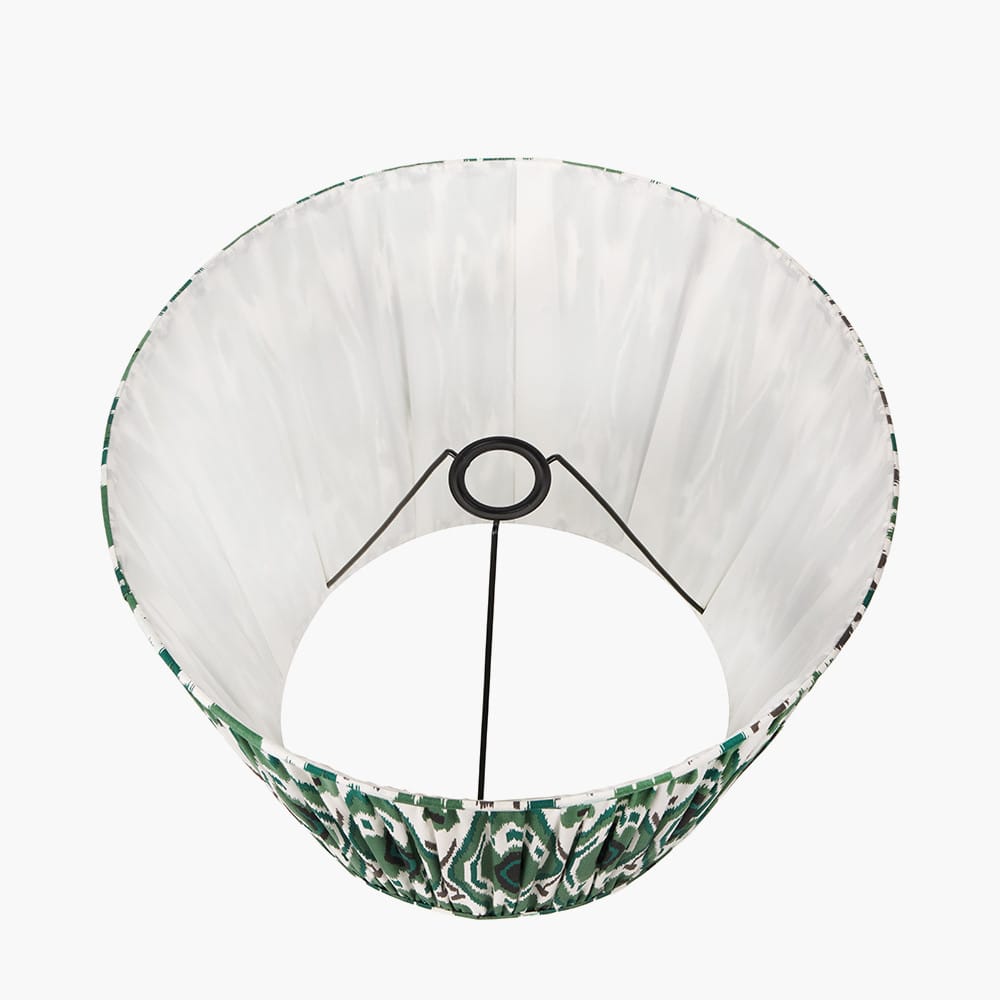 Pacific Lifestyle Lighting Asilah Matt Black Aluminium Tall Footed Table Lamp Base with Izara 40cm Racing Green Ikat Patterned Mushroom Pleat Tapered Lampshade House of Isabella UK