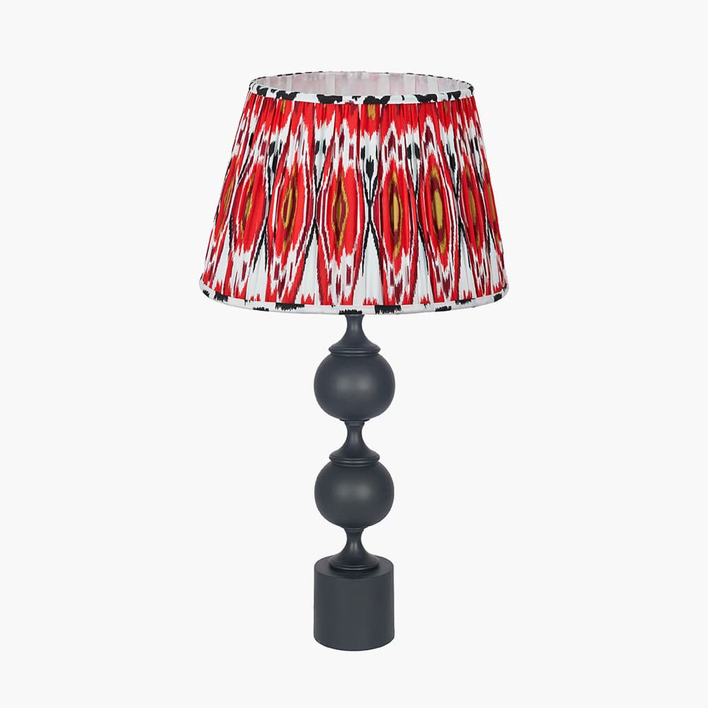 Pacific Lifestyle Lighting Asilah Matt Black Aluminium Tall Footed Table Lamp Base with Izara 40cm Red Ikat Patterned Mushroom Pleat Tapered Lampshade House of Isabella UK